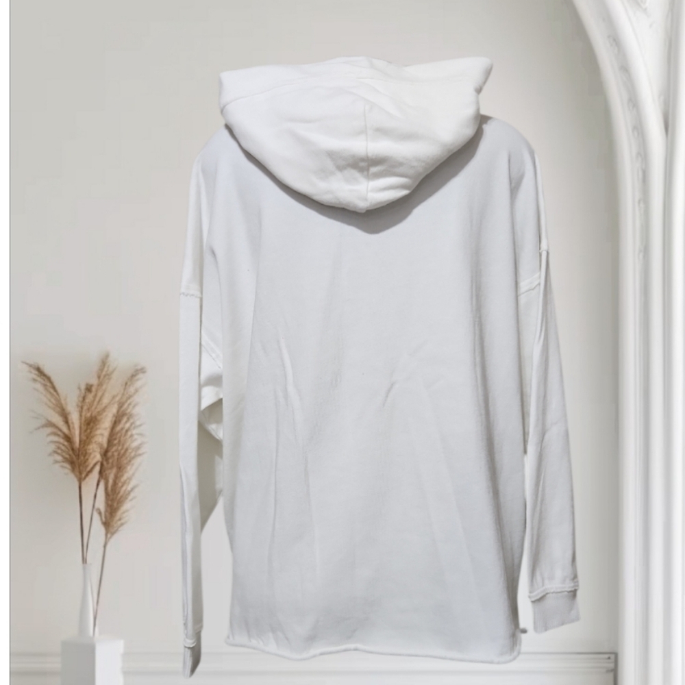 Aerie Soft White Front Lace Up Hooded Sweatshirt Ribbed Cuffs & Rolled Hem (XS) - Picture 4 of 11